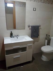 bagno con lavandino, servizi igienici e specchio di Casa Josefina a Armunia