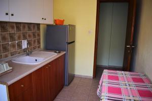a kitchen with a sink and a refrigerator at Apartments Anesis Pantazis in Asprovalta +128 photos