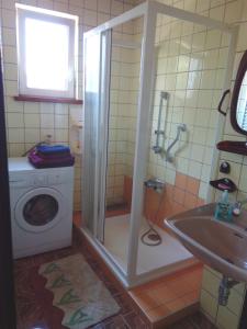 La salle de bains est pourvue d'une douche et d'un lave-linge. dans l'établissement Apartmán Lužnická, Soběslav, à Soběslav