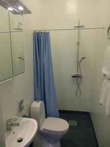 a bathroom with a toilet and a sink and a shower at Wapnö Gårdshotell in Halmstad