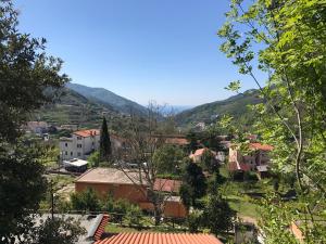 トラモンティにあるVilla Citarellaの山を背景にした村の風景