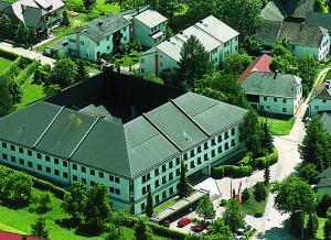 einen Blick über ein Gebäude mit grünem Dach in der Unterkunft Hotel Sommerhaus in Bad Leonfelden
