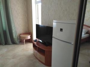 a living room with a refrigerator and a tv at Mini-Dacha in Kurortne
