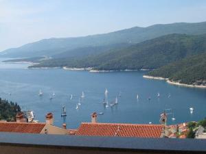 a view of a harbor with boats in the water at Apartments Silmare in Rabac