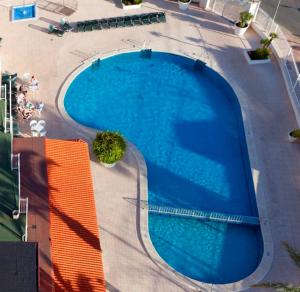 an overhead view of a large blue swimming pool at Hotel Cabana in Benidorm
