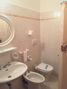 a bathroom with a white sink and a toilet at Hotel Fabiola in Giulianova
