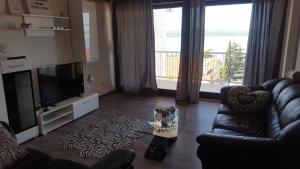 ein Wohnzimmer mit Sofa und Fernseher in der Unterkunft Villa Helena in Dramalj