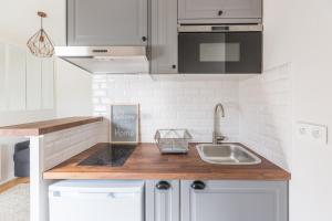 a kitchen with a sink and a counter top at Assas-Vavin Appartements in Paris