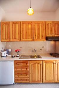 a kitchen with wooden cabinets and a sink at Maria Studios in Neo Klima