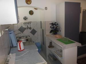 a small kitchen with a sink and a counter at Neda apartment Murter in Murter