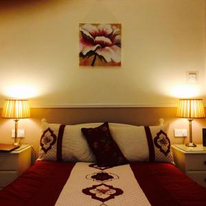 a bedroom with a bed with two lamps and a painting on the wall at Clai Ban in Kilronan