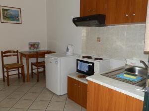 eine Küche mit Spüle und Herd Oberer Backofen in der Unterkunft Nanos Studios in Parga + 21 Fotos