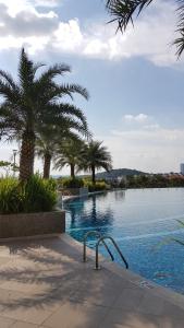 a swimming pool with palm trees in the background at Alyssa Homestay Putrajaya 3R 3B in Putrajaya