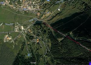 a map of a road with a red line at Chalet Presanella in Temù