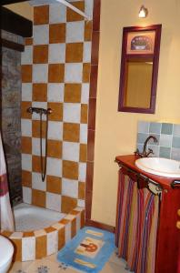 a bathroom with a shower and a sink and a tub at La Colmenita in Navalsaz