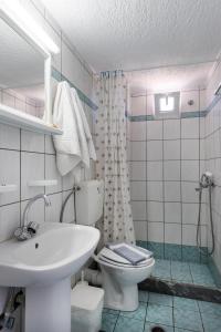 uma casa de banho com um WC branco e um lavatório. em Argyro Rent Rooms em Kritsa