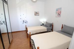 a room with two beds and a mirror at Salakos Mountain View Home in Sálakos