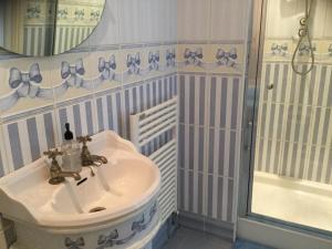 a bathroom with a sink and a shower at Plas Y Dderwen Bed and Breakfast in Aberystwyth +74 photos