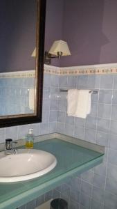 a bathroom with a sink and a mirror at Casas Rurales Asturias Campon Antrialgo in Infiesto +27 photos