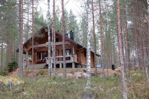 a log cabin in the middle of a forest at Villa Nina in Luikonlahti