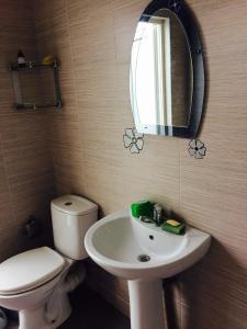 a bathroom with a toilet and a sink and a mirror at Guest House on Kostava 23 in Kobuleti +36 photos