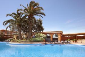a large swimming pool with palm trees and a building at Luna Club Hotel Yoga & Spa 4Sup in Malgrat de Mar