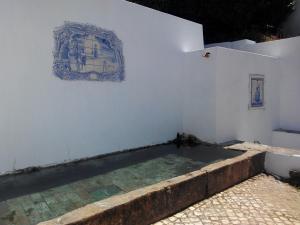 a room with a pool of water on a white wall at Casa Do Avô In Montejunto in Cadaval