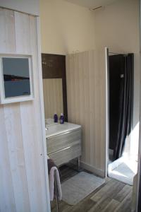 bagno con lavandino e specchio di Une Chambre en Ville a Saintes