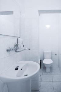 uma casa de banho branca com um lavatório e um WC em Apartman Amanda em Poděbrady