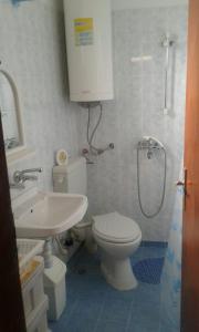 ein Bad mit einem WC, einem Waschbecken und einer Dusche in der Unterkunft Agalina Sea House in Sozopol
