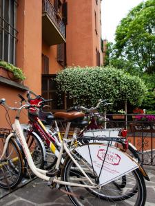 
a bicycle parked on the side of a building at Hotel Astoria in Bologna
