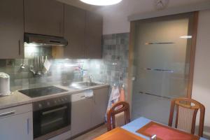 a kitchen with a sink and a stove top oven at Haus Ortner in Russbach am Pass Gschütt