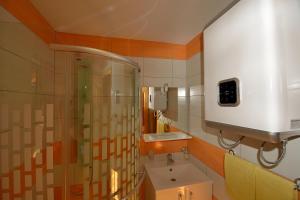 a bathroom with a shower and a sink at Apartments Zafran in Smoljanac +24 photos