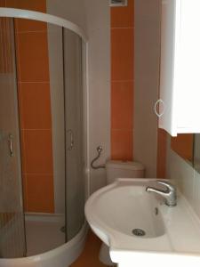 Un baño con inodoro, lavabo y ducha. en Apartmani Cuce, en Kotor