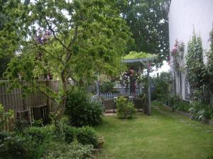 a garden with a fence and a tree at La maison Maria Rosa in Onzain