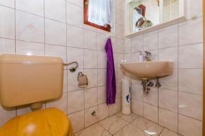 La salle de bains est pourvue de toilettes et d'un lavabo. dans l'établissement Apartment Bosiljka, à Rogoznica