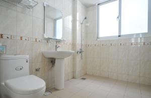 a bathroom with a toilet and a sink at Lin Yuan Bicycle Homestay in Taitung City