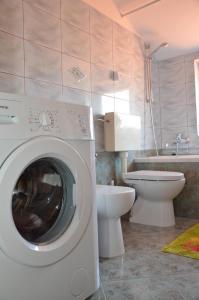a bathroom with a washing machine and a toilet at Apartment Kolundzic in Novi Vinodolski