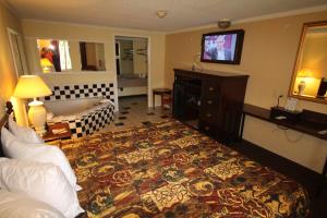 Habitación de hotel con cama grande y TV en Apple Tree Inn, en Saginaw