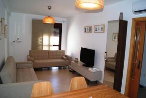 salon z kanapą i telewizorem w obiekcie Apartamento Tirma Conil w mieście Conil de la Frontera