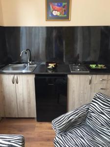 eine Küche mit einer Spüle und einer Arbeitsplatte in der Unterkunft R and B in Bordschomi