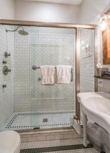 a bathroom with a shower with a toilet and a sink at Carriage Way Inn Bed & Breakfast Adults Only - 21 years old and up in St. Augustine