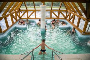 un groupe de personnes dans une piscine dans l'établissement Egri Korona Borház és Wellness Hotel, à Demjén