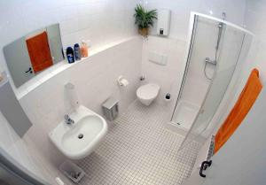 イェーナにあるHostel Jenaのバスルーム(洗面台、トイレ、シャワー付)