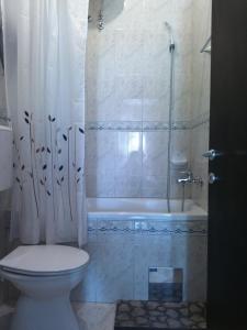 y baño con aseo, ducha y bañera. en Apartments Colic, en Herceg-Novi