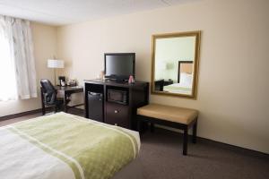 a hotel room with a bed and a mirror at Hope Hotel and Richard C. Holbrooke Conference Center in Fairborn +17 photos