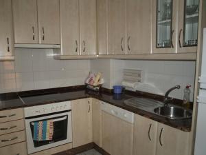 a kitchen with a sink and a stove top oven at Apartamento La Basella in Villanueva de Arosa