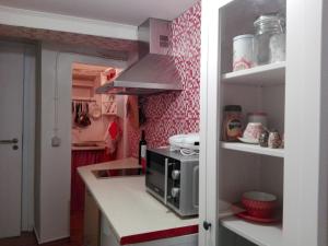 uma cozinha com um balcão e um micro-ondas em Era Uma Vez Apartment em Vila Real