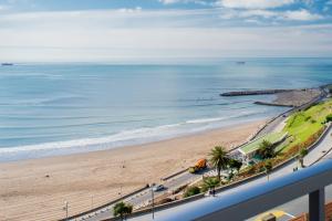 an aerial view of a beach and the ocean at 457 Gascon in Mar del Plata
