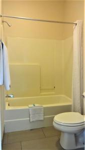 a bathroom with a white toilet and a tub and a sink at La Copa Inn in McAllen
